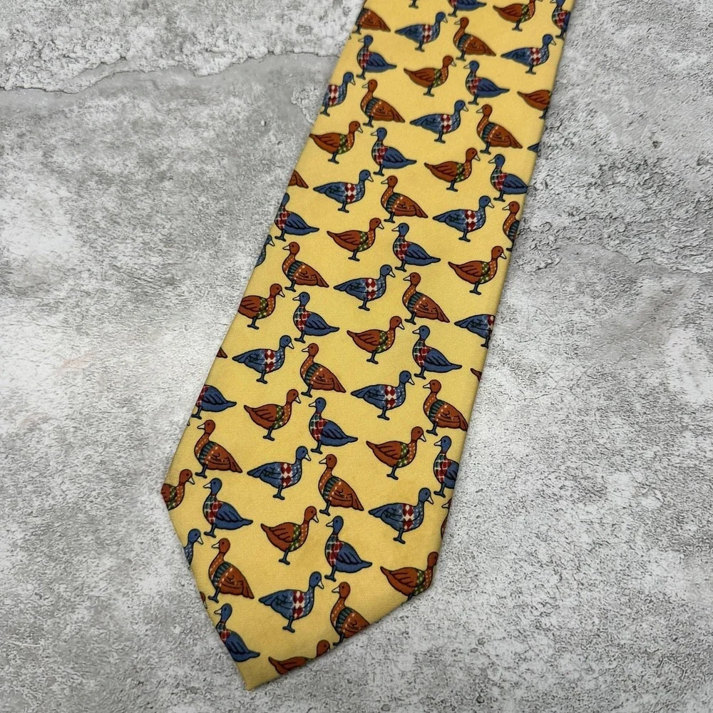 Ermenegildo Zegna Tie Mens One Size Yellow Animal Print Made In Italy Necktie